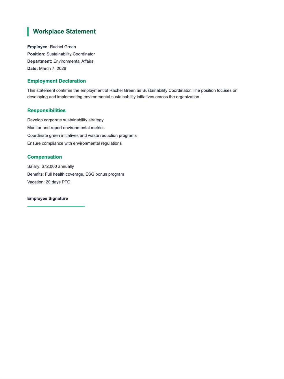 Green accent workplace statement